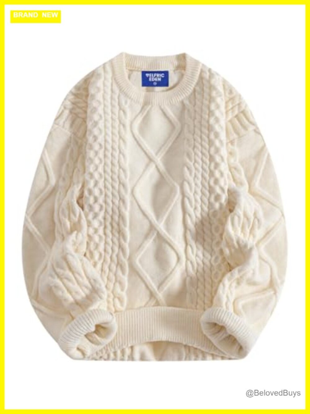 Oversized Cable Knit Crewneck Pullover Sweater Vintage Long Sleeve